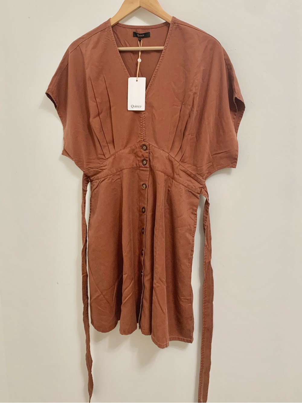 Quince NEW Tencel Button Down Dress Vintage Wash Womens L TERRACOTTA
